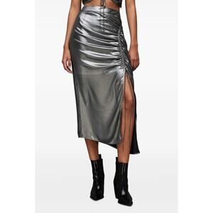 All Saints Metallic Gray Midi Skirt